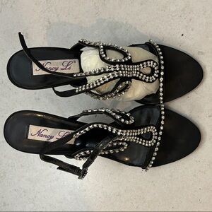 Black Strappy Rhinestone Heels